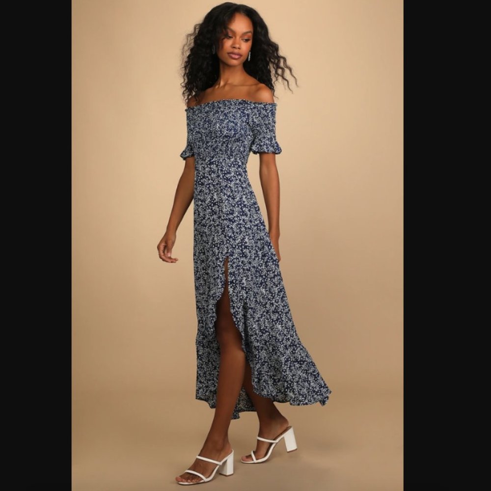 Lulu's Fleur-tation Navy Floral Midi Dress